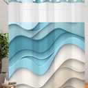 Turquoise Ombre No Hook Shower Curtain with Snap in Liner Teal Brown Gradient Abstract Geometric Shower Curtain for Bathroom, Fabric Waterproof Inner Liner, Hotel Style with Mesh Top Window, 72x72