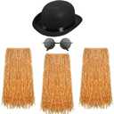 Jeyiour 5 Pcs Flowered Luau Hula Skirts & Accessories Set - 3 Skirts, UV Protection Round Sunglasses, Bowler Hat for Adults - Halloween, Tropical Party Costume - Unisex, Classic Color