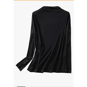 Womens Silk Tops Slim Mock Neck Long Sleeve T Shirt Lightweight Base Layer Thermal Underwear Small