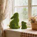 2pcs Easter Rabbit Resin Statues, one Large and one Small, Gazing lovingly at Each Other; Outdoor Patio Sculptures, Unique Easter Spring Home Decor Gifts (Green)