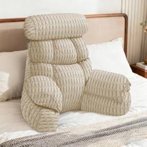 FXXUDVNIIN Back Pillow for Bed Sitting Up: Reading Pillow with 9.4" Height Armrest-Bed Pillow for Sitting up & TV Pillows for, Play Games, Working & Relaxing, Comfort Support for TV/Reading (Large-for height over 5'2"-Weight 6.17 lbs, Matte White)