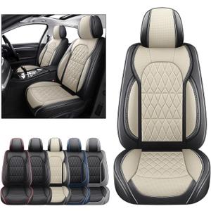 Aierxuan Front Pair Car Seat Covers, Anti-Slip Faux Leather Universal Fit Honda Acura Nissan Altima Rogue Honda Accord Hybrid CRV Civic Lexus BMW Audi, Black-Beige
