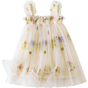 Nileafes Toddler Summer Dress Baby Girl Strap Floral A Line Dress Sleeveless Beach Butterfly Sundress for Toddler Girl (6-12 Months, 07-yellow)