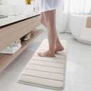 Buganda Memory Foam Bath Mat, 47" x 17", Ultra Soft and Non-Slip Bathroom Rugs, Water Absorbent and Machine Washable Bath Rug Runner for Bathroom, Shower, and Tub, Cream