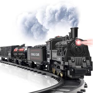 OCHIDO Train Set - Electric Train Toy Gift for Boys Girls, with Railway Kits, Steam Locomotive, Transport Vehicle &Tracks, Light, Smokes & Sound, Christmas Train Gifts for 3 4 5 6 7 8+ Year Old Kids