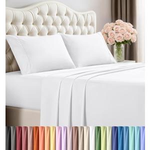 Utopia Bedding Queen Size Sheet Set  4 Piece Bed Sheets, Soft and Breathable Microfiber, Includes 1 Fitted Sheet, 1 Flat Sheet and 2 Pillowcases  Oeko Tex (White)