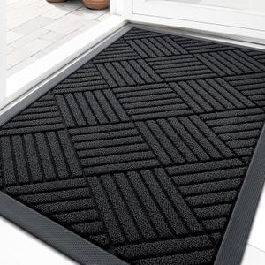 OLANLY Front Door Mat Outside Entrance 33x21, Absorbent, Heavy Duty Sturdy Natural Rubber Doormat Indoor Outdoor, Stain and Fade Resistant, Non-Slip Low Profile Floor Mat for Entryway, Black Diamond