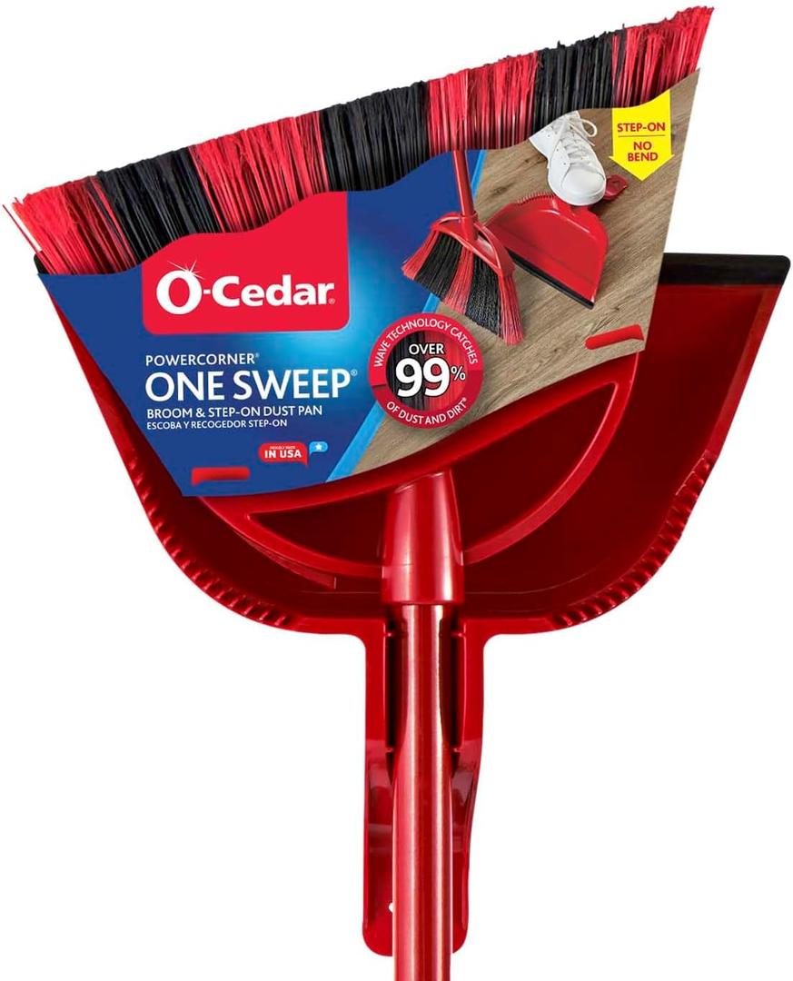 O-Cedar One Sweep Broom with Step-On Dustpan | Remove 99% with One | Lightweight Quiet Cleaning Tool | Ideal for Pet Owners