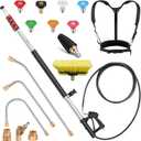 24 FT Gutter Cleaning Tools from The Ground - Telescoping Pressure Washer Wand - Gutter Cleaner Attachment with Power Washer Extension Wands, Brush, 7 Spray Nozzle Tips, 3 Hose Adapters, Support Belt