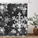 Tititex Merry Christmas Snowflake Shower Curtain Set, Happy Holiday Winter Black White Bathroom Decorative Winter Waterproof Fabric 71x71 Inch with 12 Hooks
