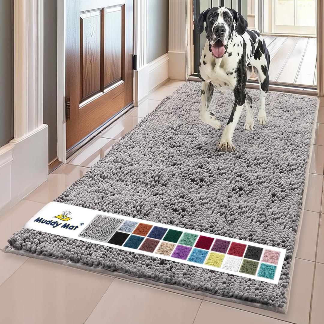 Muddy Mat® | Super Absorbent Door Mat Indoor, Microfiber Quick Dry Chenille Entryway Rug, Non-Slip Front Door Mat, Indoor Mats for Entryway, Machine Washable Pet Rug, Grey 60"x24"