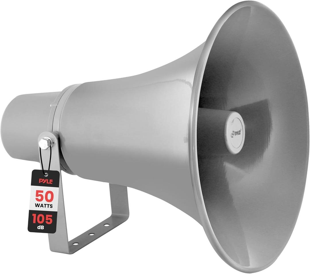 Pyle 50W Compact PA Horn Speaker - 13.5 Inch Indoor/Outdoor Megaphone with 400Hz-5KHz Range, 8 Ohm, 70V Transformer & Mounting Bracket for 70V Sound Systems (PHSP131T)