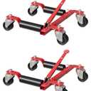 Car Wheel Dolly Jack Set of 2, Heavy Duty 3000 LBS Capacity Mechanical Wheel Dolly with Ratcheting Foot Pedal, Vehicle Positioning Jack for Tire Auto Repair Moving, Red