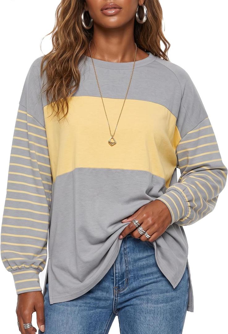 Womens Oversized Striped Shirts, Gray (XL)