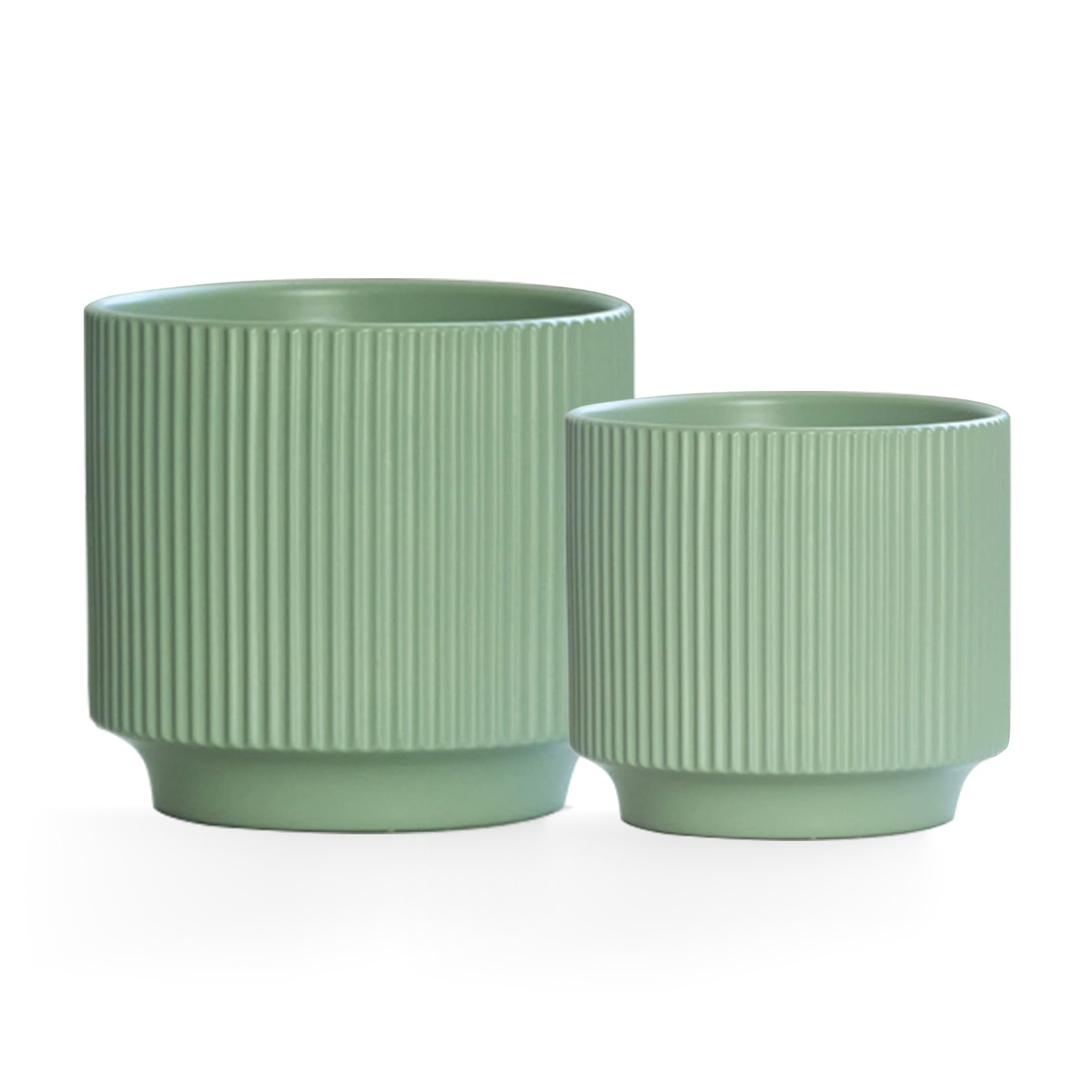 Puoyikt Ceramic 4.9+6.3 inch Planters, Modern Home and Office Flowerpot, Indoor and Outdoor Flowerpot with Drainage Hole (Grayish Blue)