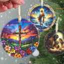 4 x Cross Christmas Ornament, 3.5 Inch Ceramic Nativity Ornament, Christmas Tree Ornaments, Christian Gifts, Religious Gifts, Gifts for Christmas, Perfect for Holiday Party, Tree, Window (Cross Spring Flower)