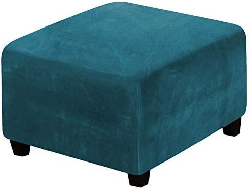 Square Ottoman Covers Ottoman Slipcover Square Footstool Protector Covers Storage Stool Ottoman Covers Stretch with Elastic Bottom, Feature Real Velvet Plush Fabric, Deep Teal S