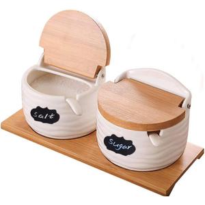 Sugar Bowl with Lids and Spoons,Ceramic Sugar Jar with Spoon and Tray,Porcelain Sugar Container with Labels for Kitchen,Sugar Holder for Serving,Tea,Coffee,Spice,Salt (2)