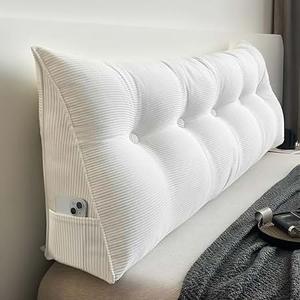 Djft Wedge Headboard Pillow, Bed Backrest Reading Cushion, Back Pillow for Bed Sitting up (White, Twin 39in)