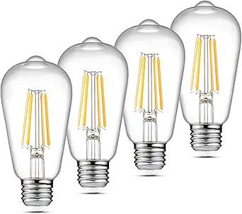 Vintage LED Edison Bulbs, 6W, Equivalent 60W, Non-Dimmable, High Brightness Warm White 2700K, ST58 Antique LED Filament Bulbs with 80+ CRI, E26 Medium Base, Clear Glass, Pack of 4