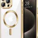 Hython Magnetic Clear for iPhone 15 Pro Max Case with Camera Lens Protector [Compatible with MagSafe] Plating Edge Slim Soft TPU Cover Protective Phone Case for iPhone 15 Pro Max 6.7", Gold