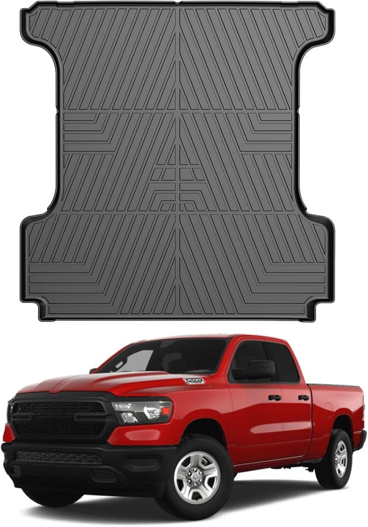 Mixsuper Liner Truck Bed Mat for Dodge Ram 1500 2019-2026 & 2019-2024 1500 Classic, Only for 5.7ft Bed, All Weather Bed Liner TPE Durable Odorless Black