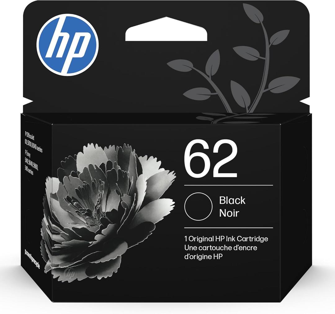 HP 62 Black Ink Cartridge | Works with Envy 5540, 5640, 5660, 7640, OfficeJet 5740, 8040, OfficeJet Mobile 200, 250 | Instant Ink Eligible | C2P04AN |