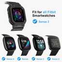AmBand Compatible for Fitbit Versa 4/3/2/ Fitbit Versa Lite/Fitbit Sense 2/ Fitbit Sense Bands with Case, Protective Smartwatch Case Strap Rugged Sport Protector Wristbands Men Black