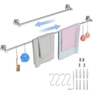 Adjustable Single Bath Towel Bar 23.6 to 42 Inch, ZUEXT Brush Nickel Finished Stainless Steel Towel Holder, Expandable Wall Mounted Towel Rail for Bathroom Kitchen Washroom,1" Tube Towel Rail Racks