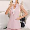 Women's 2 Piece Outfits Sleeveless Suit Vest and Shorts Sets Notch Lapel Two Button Business Casual Blazer Sets (Medium, Pink)