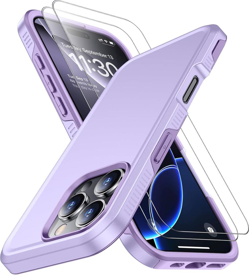 SPIDERCASE Designed for iPhone 16 Pro Case, [12 FT Military Grade Protection] 2 Pack [Tempered Glass Screen Protectors] Heavy Duty Shockproof Phone Case,Purple