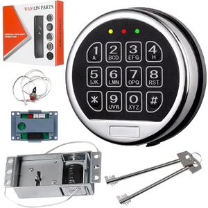 Safe Lock Replacement Electronic Safe Lock with Solenoid Lock & 2 Override Keys, Chrome Keypad High Security Fireproof Safe Box and More