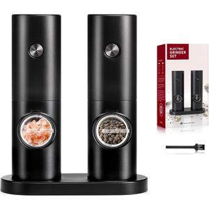 Electric Salt and Pepper Grinder Set-2 Pack Automatic Salt Pepper Mill Shakers, Adjustable Coarseness, LED Light, One-Hand Operation, Battery Operated for Kitchen BBQ Restaurant Outdoor, Black