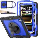 SEYMAC stock for iPad Pro 13 inch Protective Case M5 2025/M4 2024, Heavy Duty Case with Screen Protector, Pencil Holder, Rotating Stand, Hand Strap, Shoulder Strap, Blue