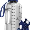 AQUAFIT 64 oz Water Bottle with Time Marker - Straw & Chug Lid - BPA Free Half Gallon Gym Water Bottle with Handle - Big Gallon Jug (Clarity, 64 Ounces)