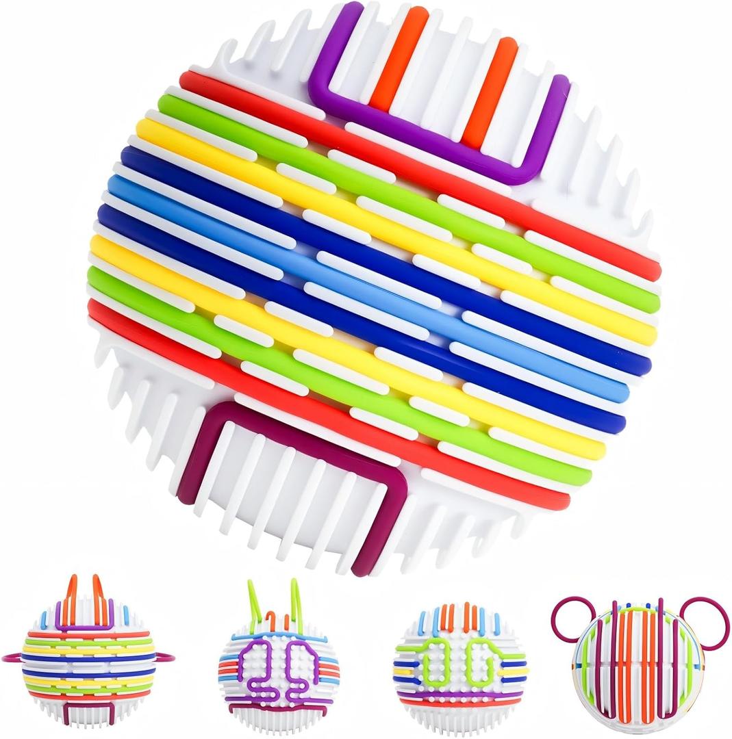 2 x Sensory Activity Ball,Sensory Activity Board 3D DIY Upgrade,Fidget Toy for Calming, Stress, Anxiety, ADHD & Autism,Kids 3+ & Adults,with 16 Strings (White)