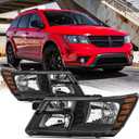 Headlight Assembly Compatible with 2009-2020 Dodge Journey Black Headlamps Replacement Pair Set Drive and Passenger Side
