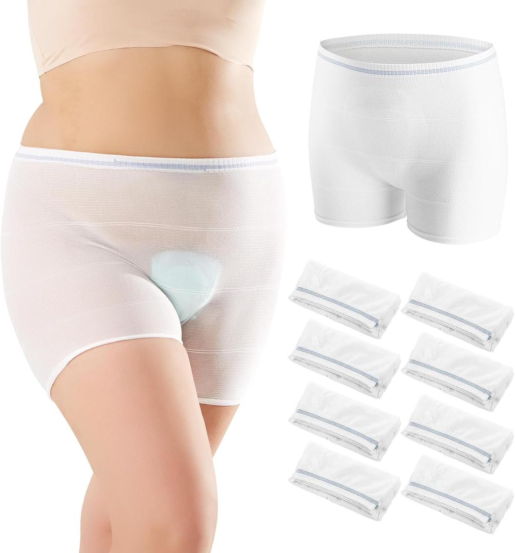 HANSILK Mesh Underwear Postpartum 8 Pack High Waist Hospital Mesh Panties Breathable, Delivery Post Surgical Recovery C-section Underwear, White, Medium