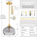 RAINLIGHTING 2 Pack 1 Light 8" Kitchen Island Hanging Pendant Light Farmhouse Dining Grey Glass Shade Light Fixture,Brushed Bronze Finish for Bathroom,Over Sink