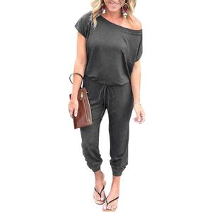PRETTYGARDEN Jumpsuits for Women 2026 Summer Dressy Off Shoulder Romper Spring Vacation Travel Lounge Outfits Clothes (Gray, XXL)