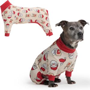 Spark Paws Dog Christmas Pajama, Dog Recovery Suit Male, Onesie, Ultra-Soft and 4-Way Stretch, for Small Medium and Large Breeds - Santa and Rudolph - 3XL (3XL: 55-75lbs)