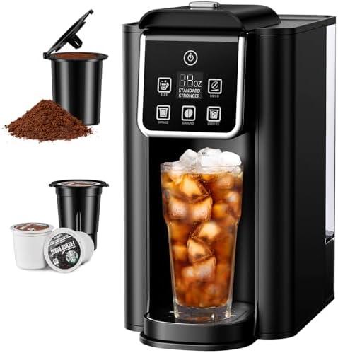 SHARDOR Single Serve Coffee Maker 2.0, Hot and Iced Coffee Machine for K Cup Pods & Ground Coffee, 6 to 14 oz Brew Sizes, 50 oz Removable Water Tank, Bold Brew Setting, Stainless Steel, Black