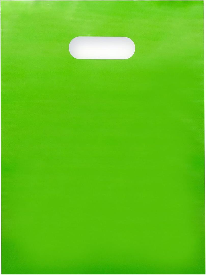 Merchandise Bags Lime Green Color 100 Bags 9"x12" Size 1.5Mil Thick Glossy With Handles