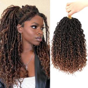 SamBraid Goddess Locs Crochet Hair 14 Inch, 8 Packs New Goddess Faux Locs Crochet Hair for Black Women, River Locs with Curly Ends (14Inch, T1B/30, 8Packs)