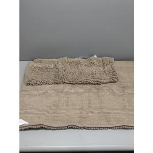 H.VERSAILTEX 2 Piece Bathroom Set - Super Absorbent Chenille Striped Bath Mats, Non Skid, Machine Washable (Taupe Brown, 47 x 17 Plus 17 x 24 - Inches)