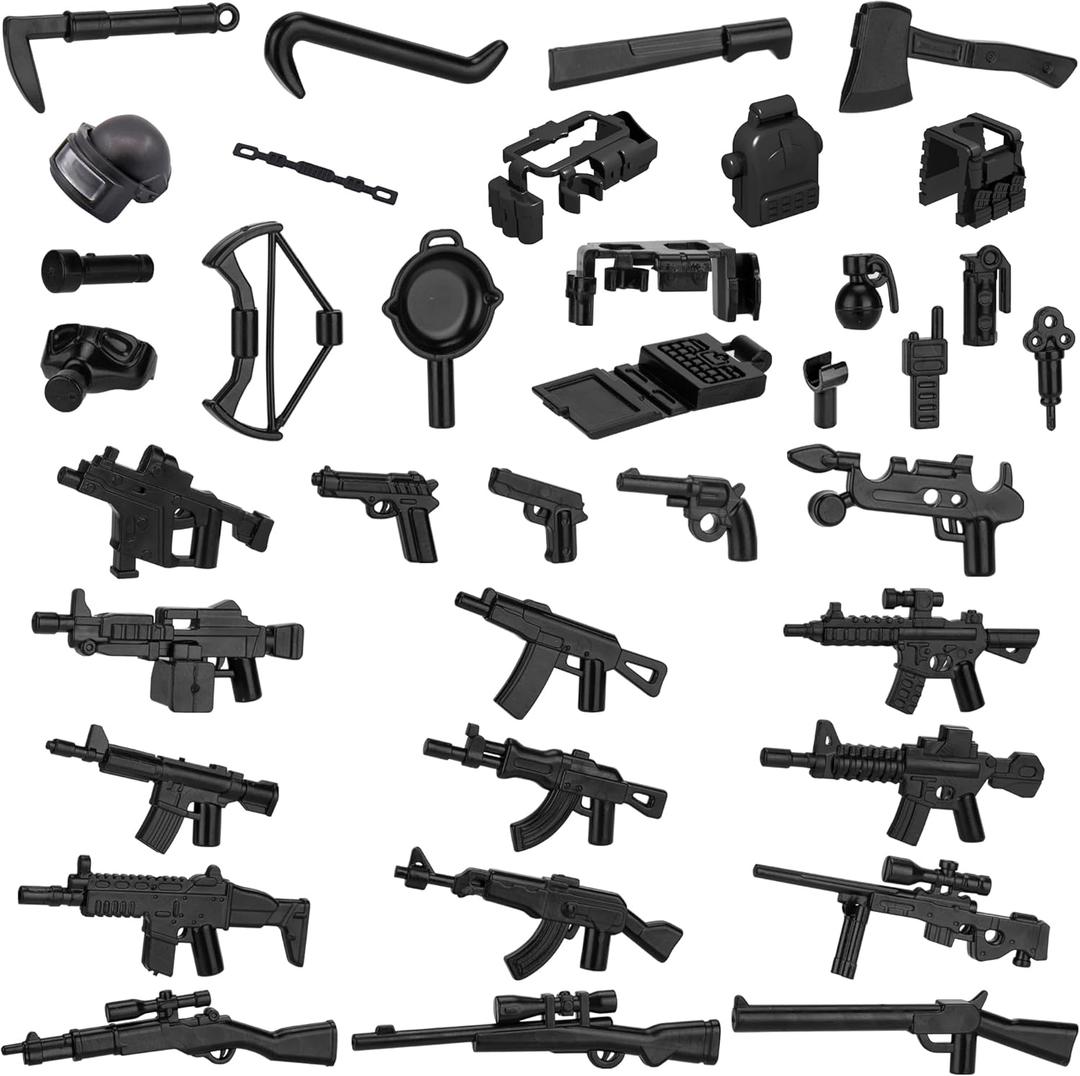 38 Pcs WW2 Military Weapons Pack Soldier Style Weapon Accessories, Army Gun Sets Toys Compatible with Classic Building Blocks for Children Age 6 to 15 Years