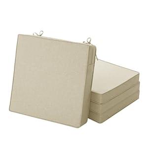 Fitfree Outdoor Chair Cushions, Water-Resistant & Fade-Resistant, Patio Furniture Square Seat Replacement Chair Pads with Ties Zipper, Removable Cover, Non-Slip Bottom, Set of 4, 19 x 19 Inch, Beige