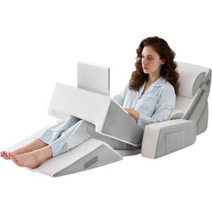 Yojoker 9PCS Orthopedic Bed Wedge Pillow Set for Sleeping, Back and Leg Pain Relief, Post Surgery Foam Pillow for Body, Triangle Adjustable Support Pillow - Acid Reflux Sleeping Pillows (White)