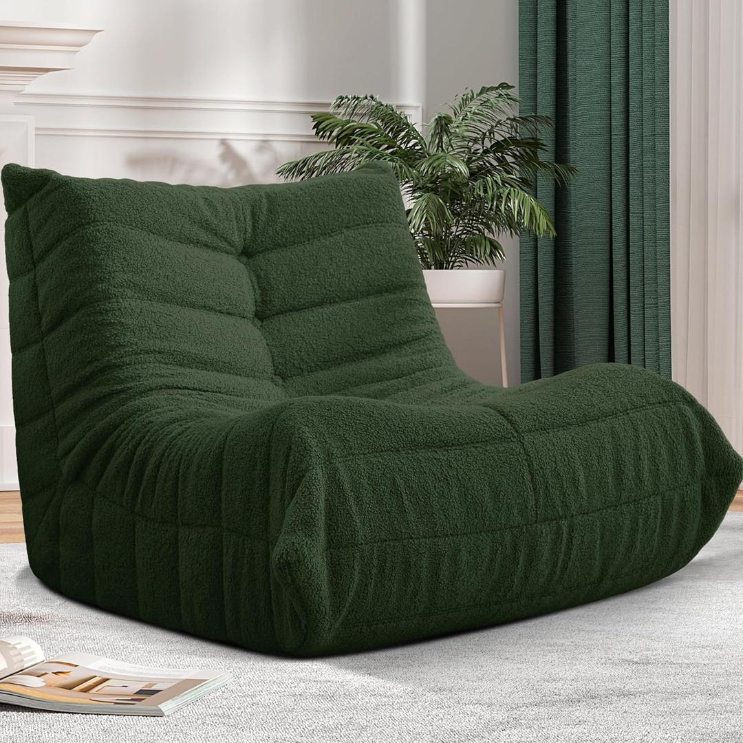 Bean Bag Chair Big Sofa Beanbag Chair for Adults Fireside Chair Bean Bag Lounger with Memory Foam Filled for Home,Apartment or Gaming Venue(Green Teddy) (Single)