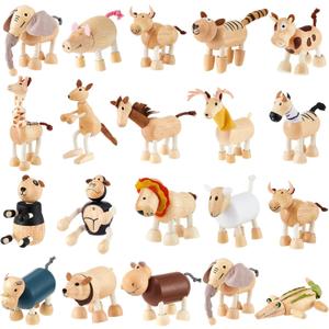 Wettarn 20 Pcs Bendable Wooden Animal Toys Flexible Animal Toys Zoo Safari Jungle Figurines Smooth Natural Farm Animals for Preschool Learning Education Gift for Christmas (Lovely Style)